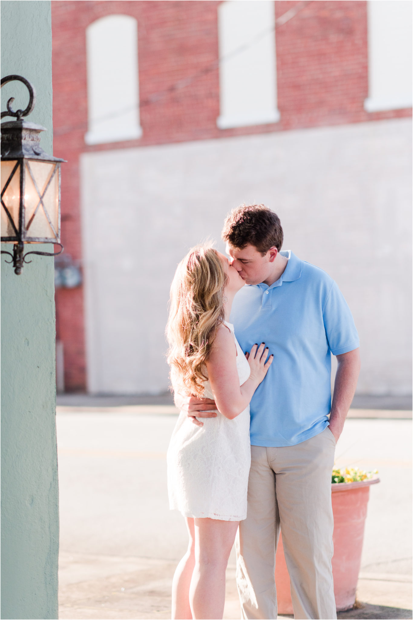 Downtown Woodruff, SC Engagement Session with mint colored walls.