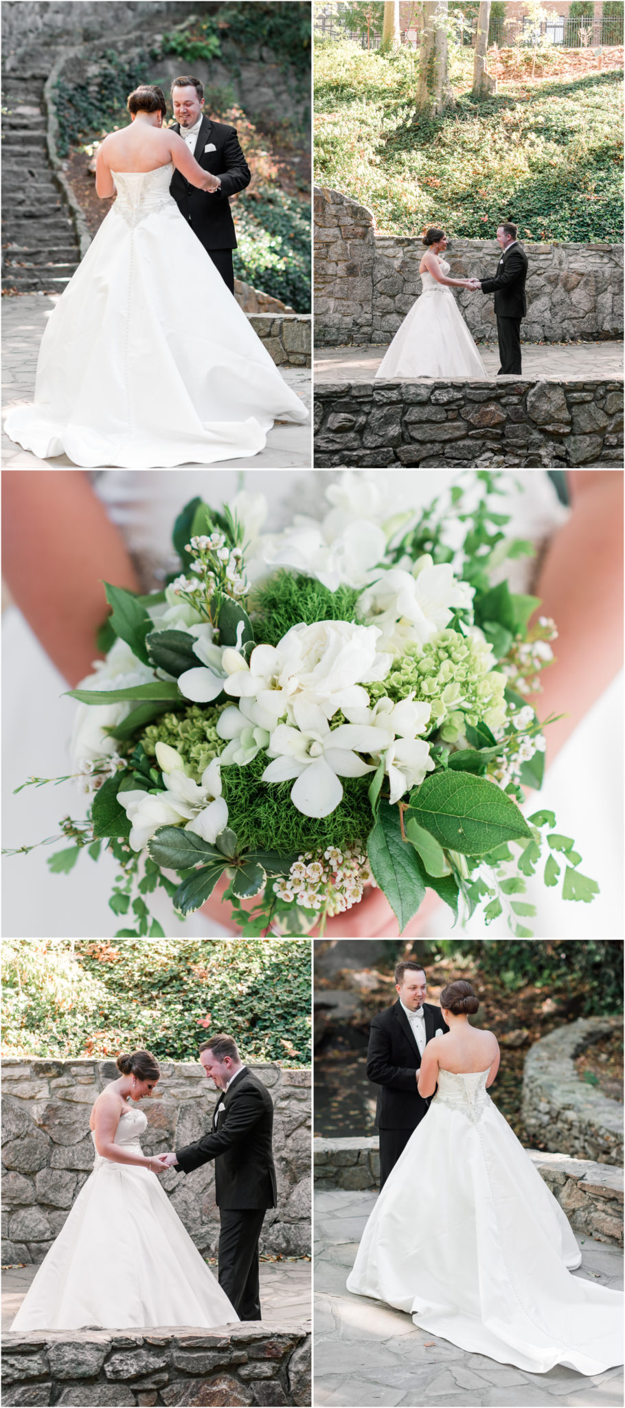 A Greenville South Carolina Commerce Club Wedding First Look in Falls Park