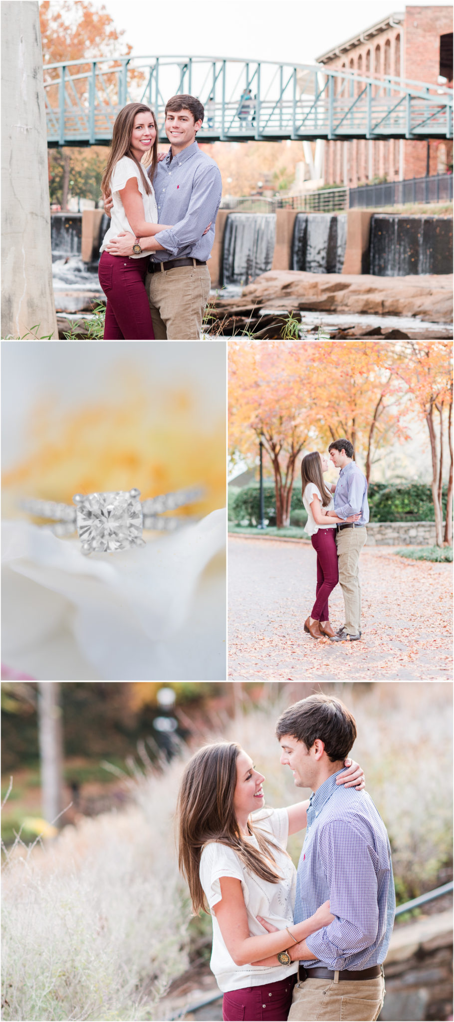 Fall Downtown Greenville South Carolina Engagement Session in Falls Park