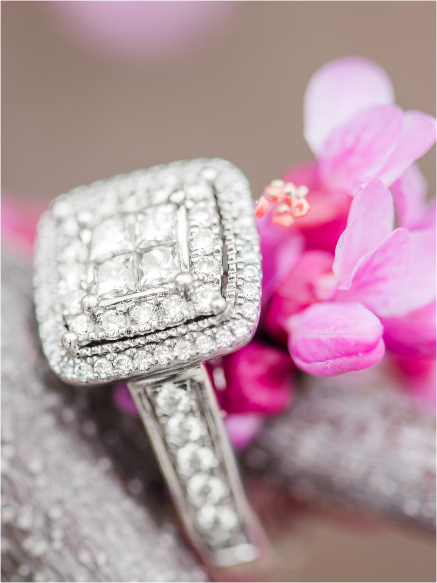 Engagement ring with pink blossom