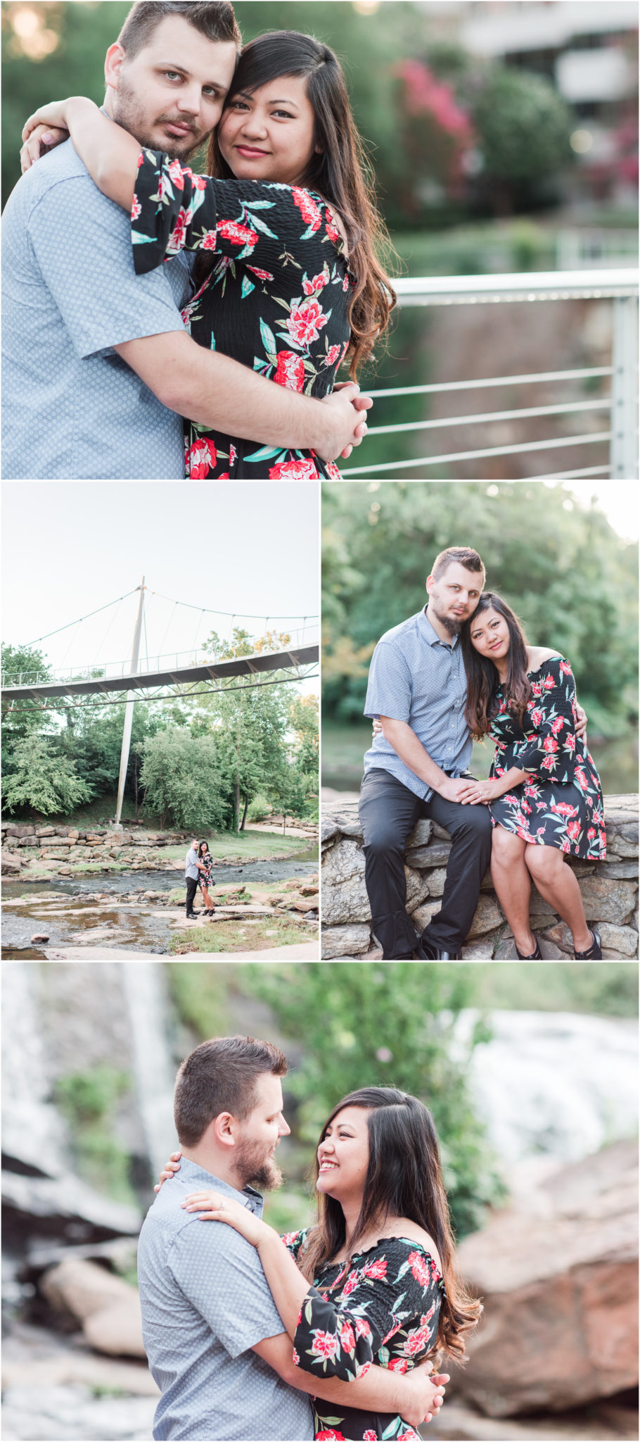Summer sunrise engagement in downtown Greenville South Carolina