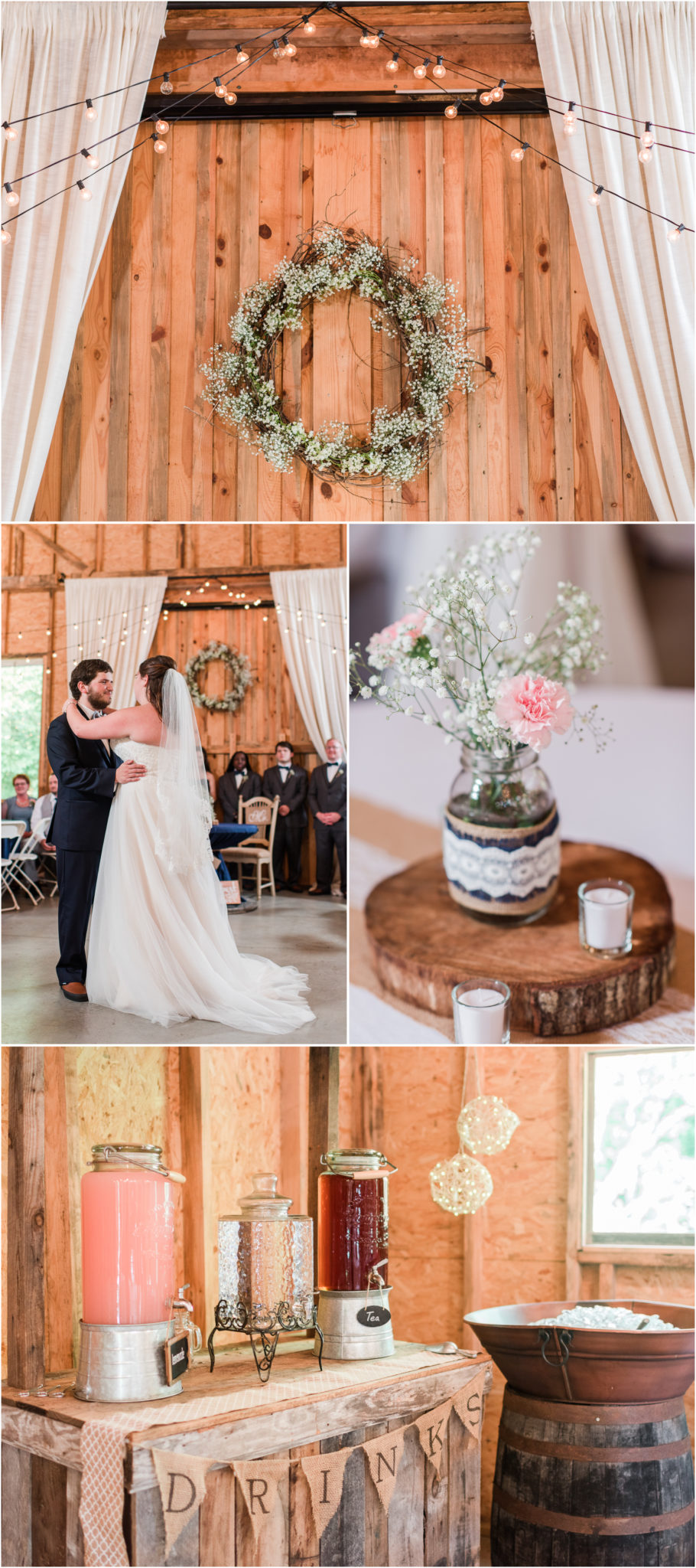 A Summer Wedding at the Barn at Greene Acres in Anderson SC Bride and Reception Decor