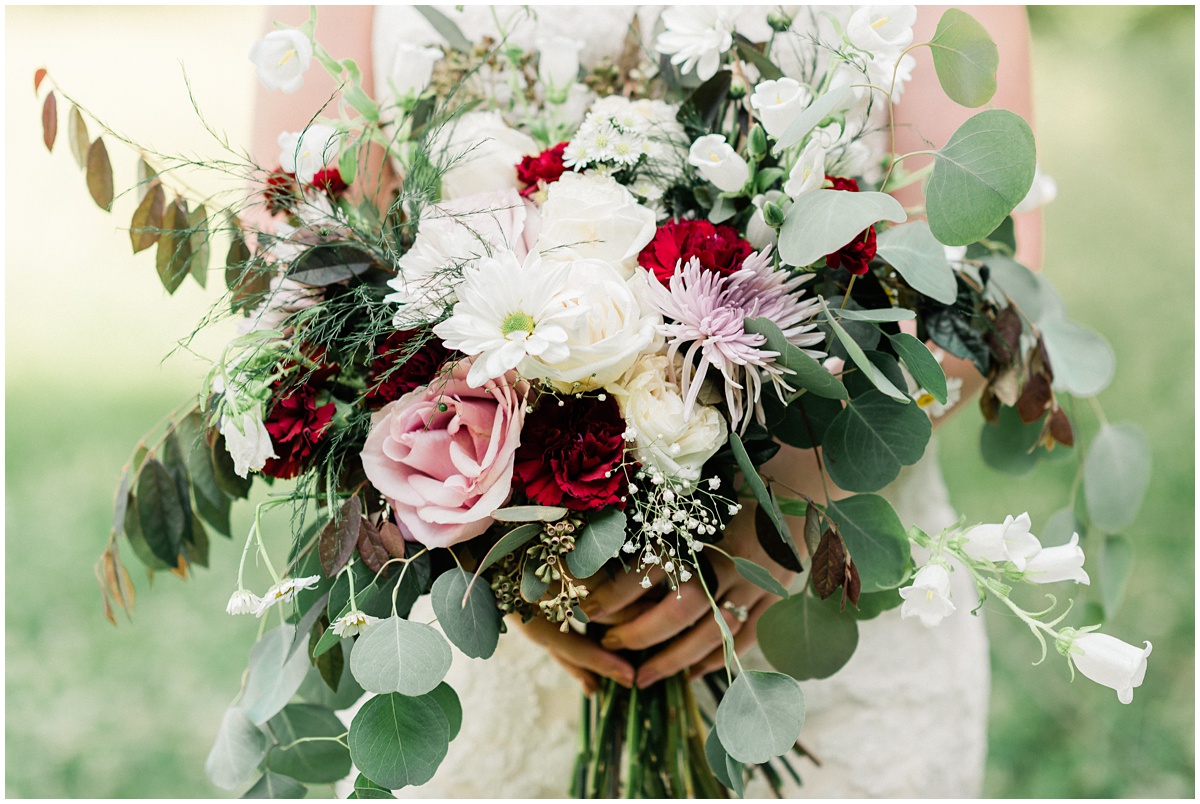 Bridal bouquet with maroon and blush