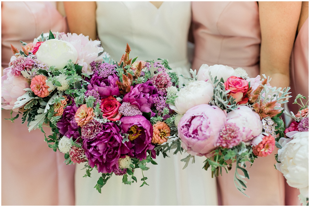 Bright colorful pink wedding bouquets