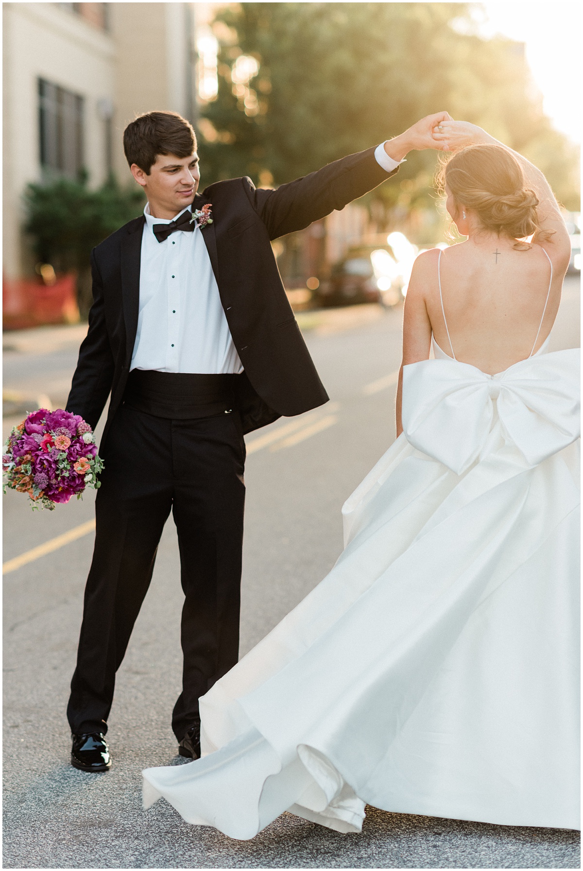 Downtown Greenville L Wedding Bride and Groom Sunset Photos