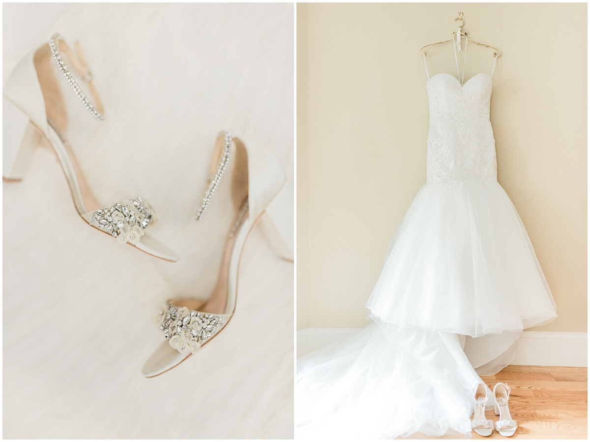Bridal details wedding shoes and dress