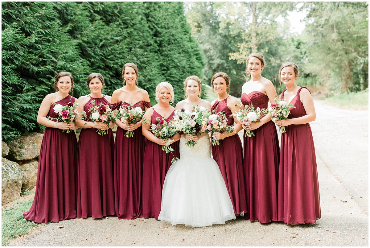 Burgundy Bridesmaid Dresses | Larkins Sawmill Wedding