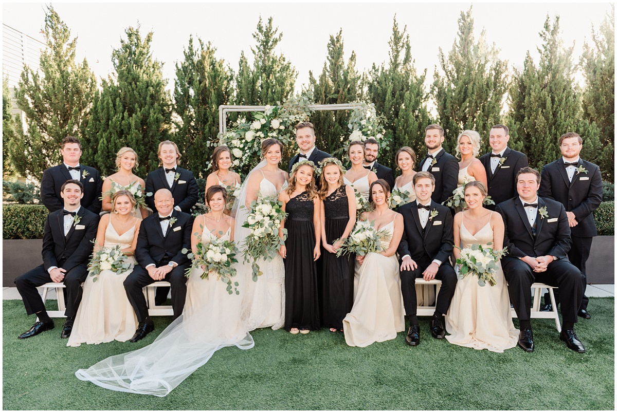 Champagne and black bridal party