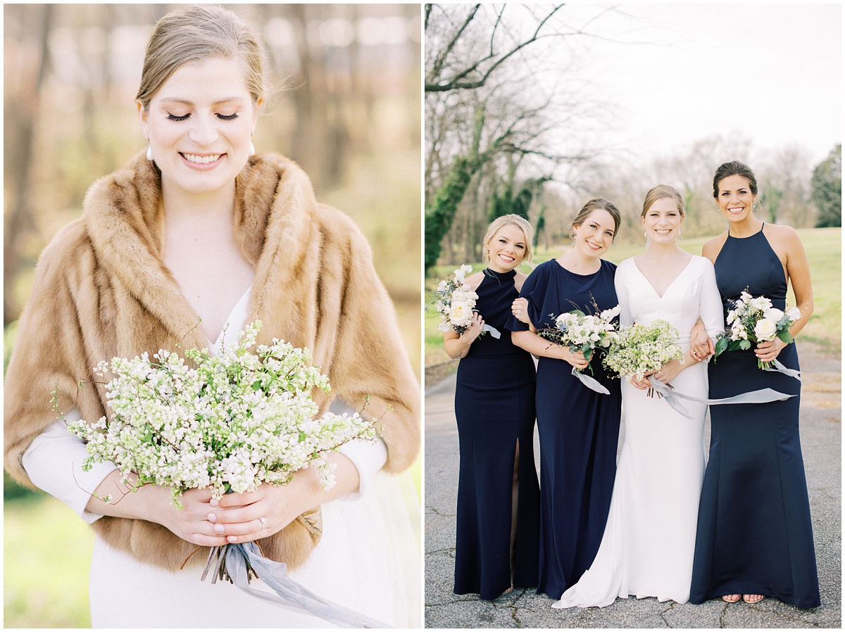 Winter Greenville Wedding with navy blue bridesmaid dresses