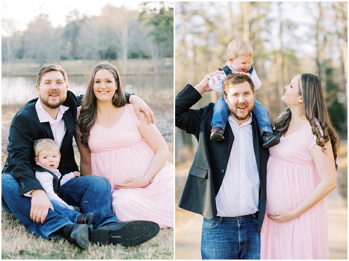 Family maternity session with pink dress