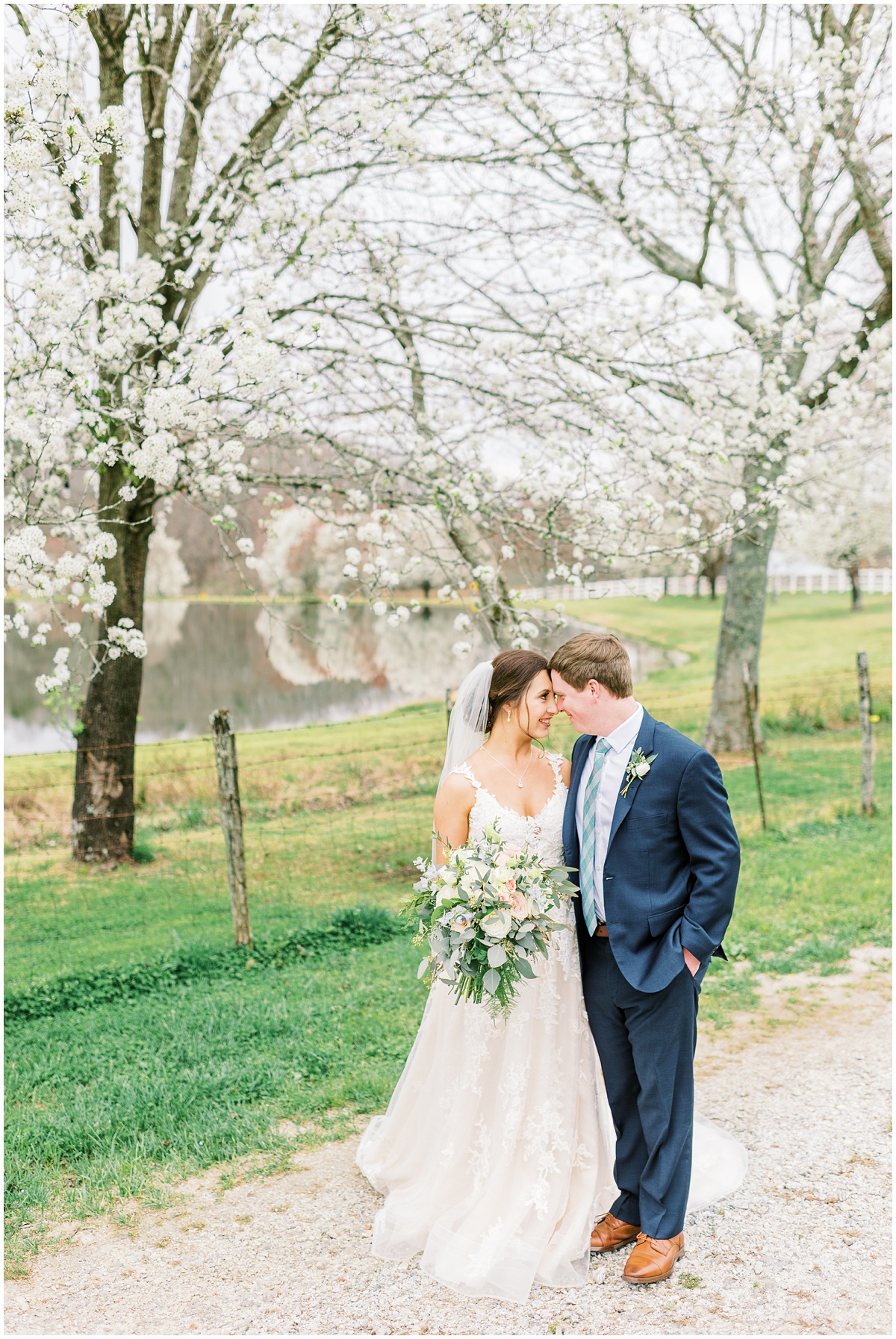 Spring blossom bride and groom photos