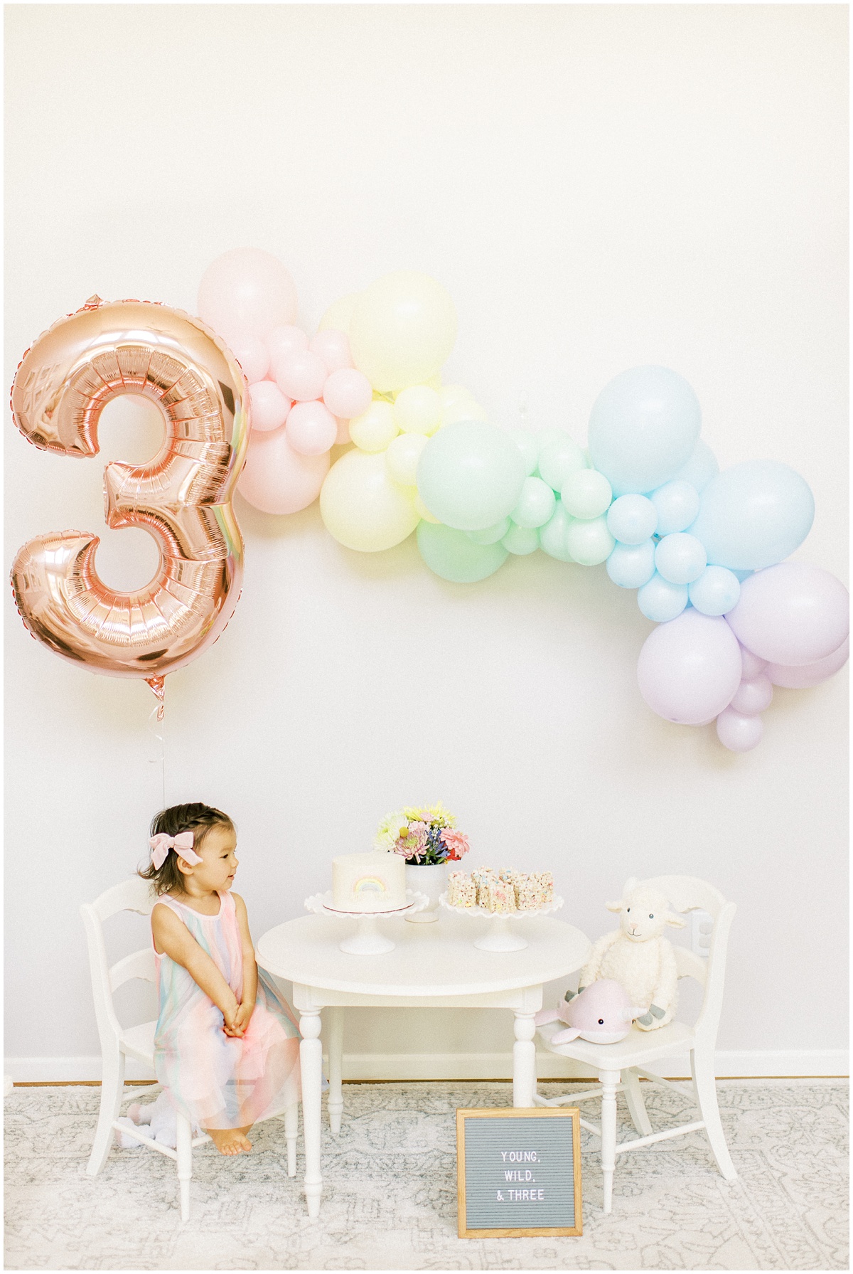 Rainbow birthday party for three year old girl