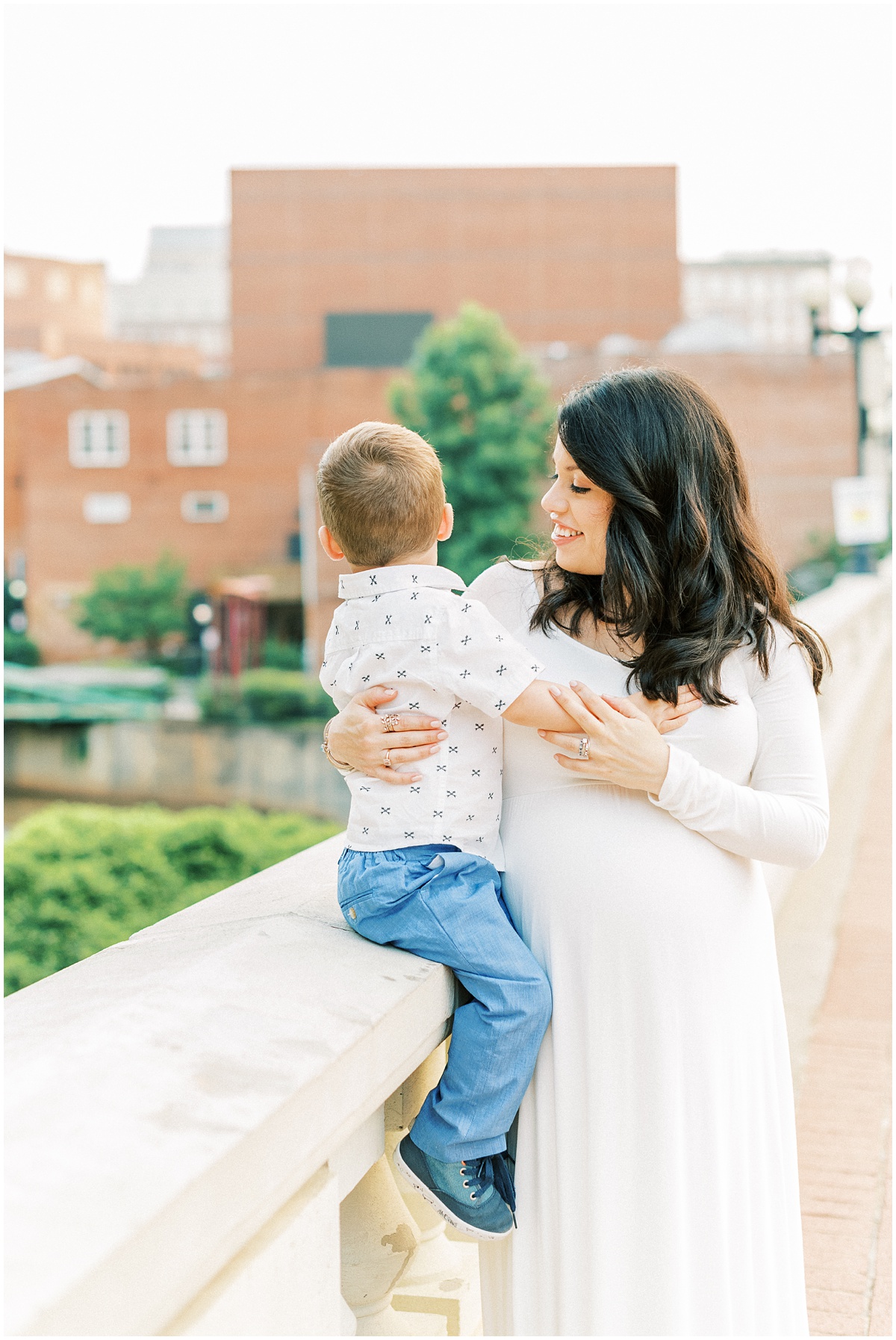 Mommy and son maternity photos in downtown Greenville, SC