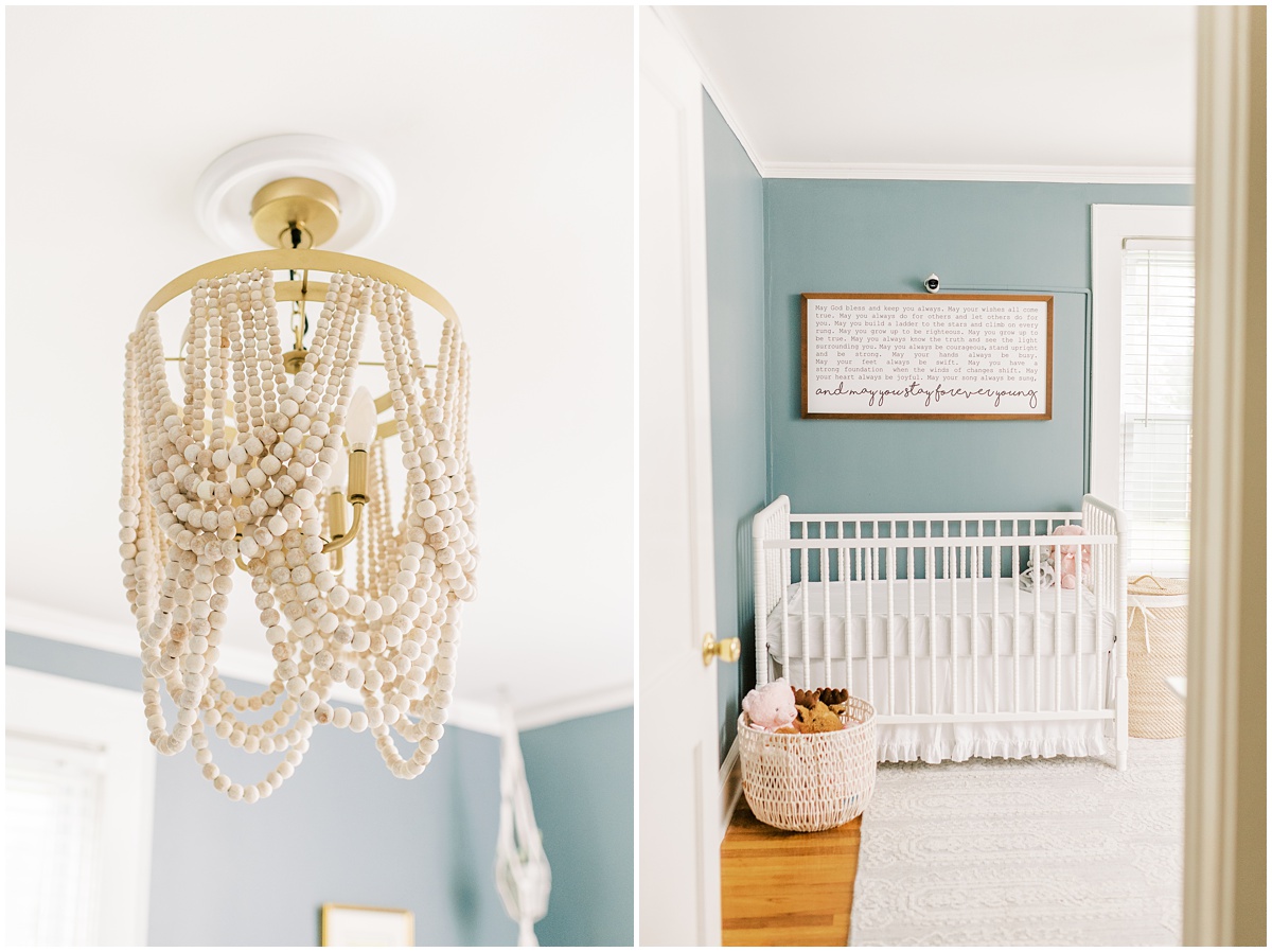 Baby girl nursery decor with blue 