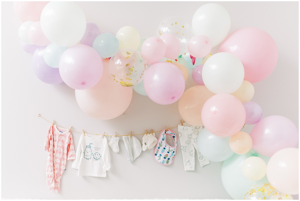 Baby girl baby shower balloon arch