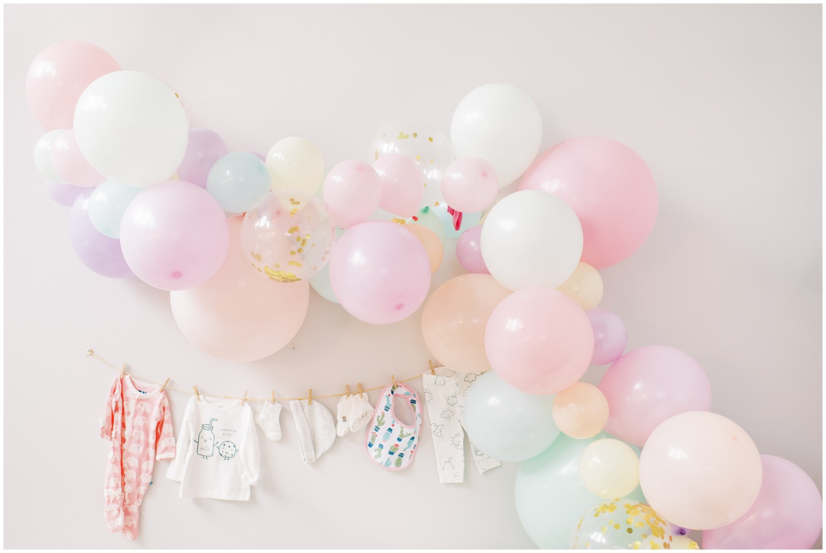 Baby shower balloon arch with pastel colors