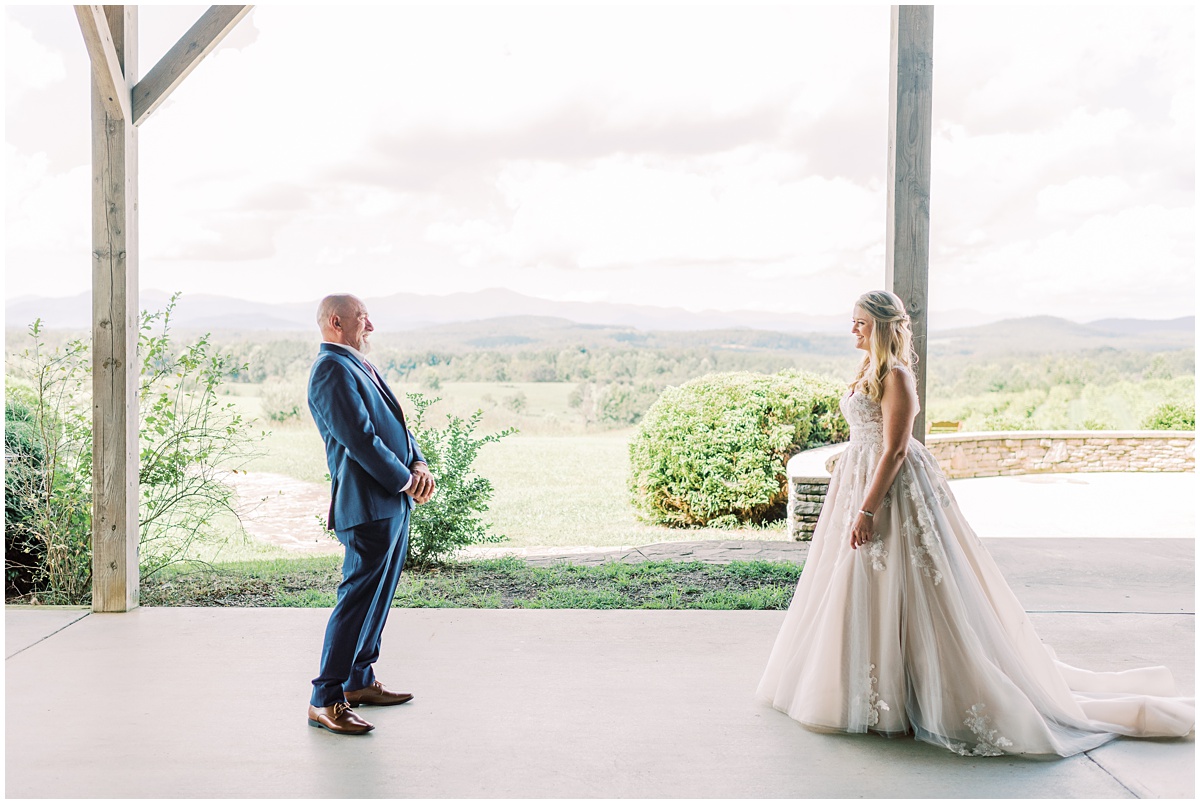 Chattooga Belle Farm wedding Father daughter first look.