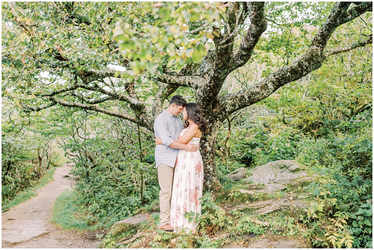 Mountain engagement session with garden path.