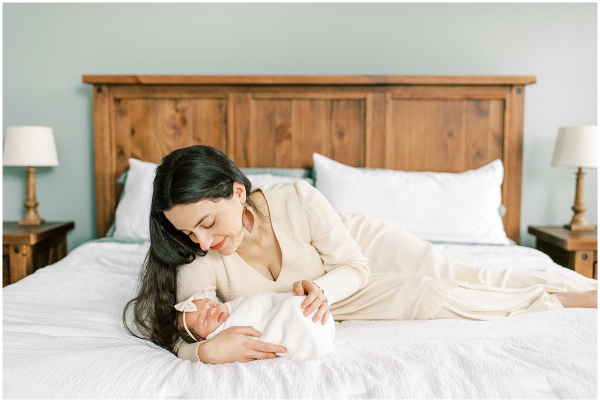Mom and newborn baby, in home session