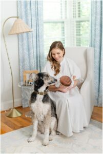 Family newborn session with dog, Greenville SC.