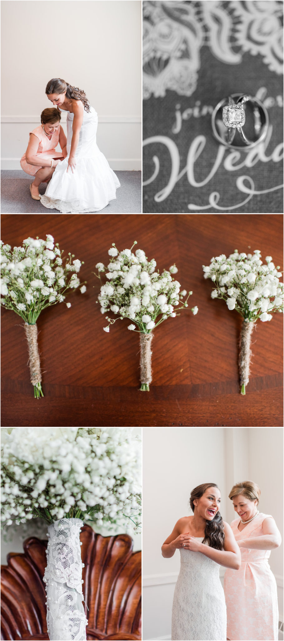 Mint, Burlap and baby's breathe wedding details.