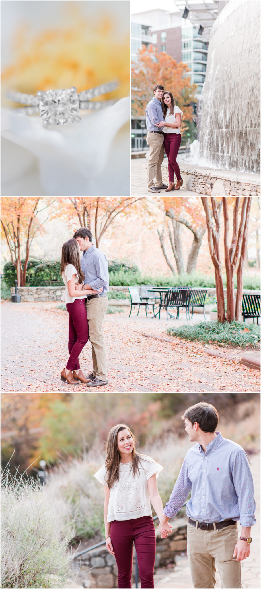 Fall Downtown Greenville South Carolina Engagement Session in Falls Park